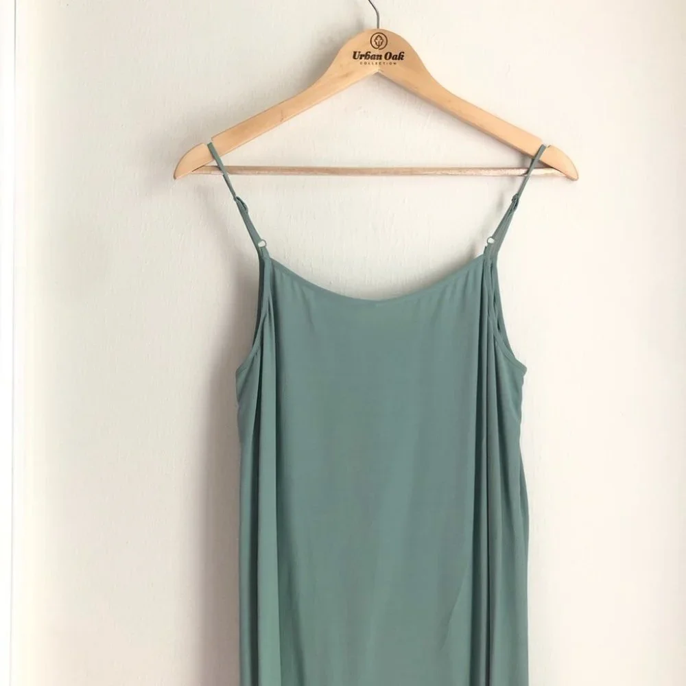 Eileen Fisher size Medium Green Crepe Tencel Slip Long Night Out Dress NEW - Picture 8 of 10